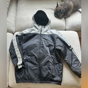 Nike Hooded Windbreaker Jacket Black Grey Swoosh Full Zip Streetwear Men’s L